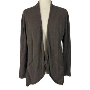 Eileen Fisher Cardigan Women Small Brown Slub Knit Linen Cotton Open Front Drape